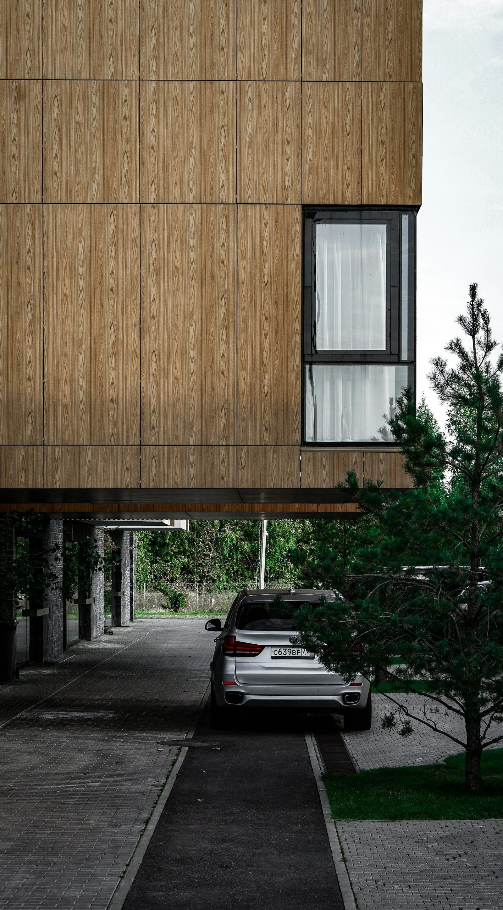 Dark composite wood slat wall