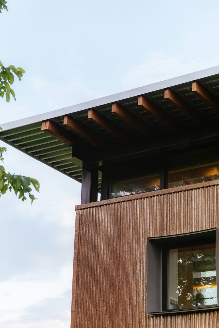 Warm wood slat wall panel detail